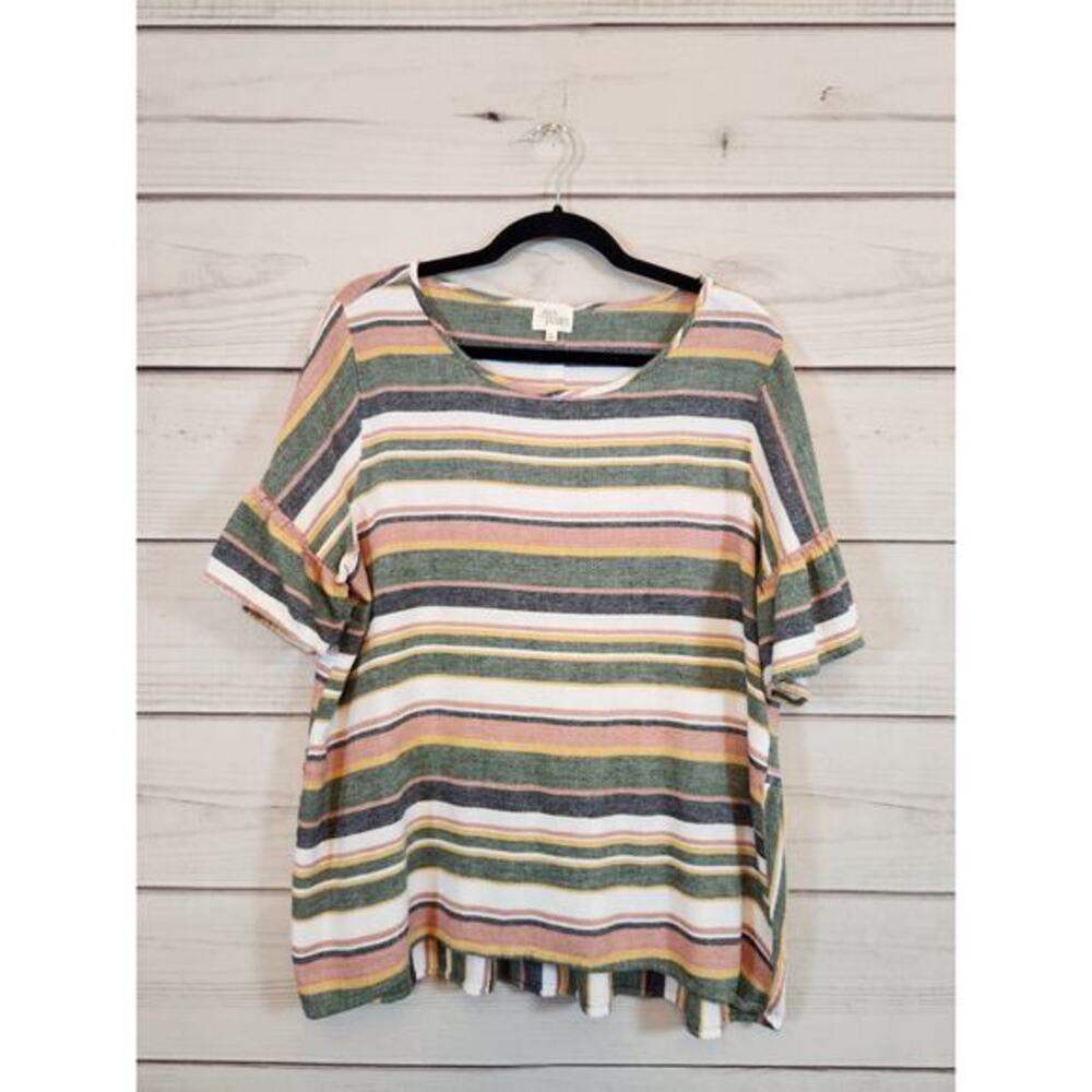 Ava James Women's Short Sleeve Scoop Neck‎ Striped Blouse Multicolor Size XL